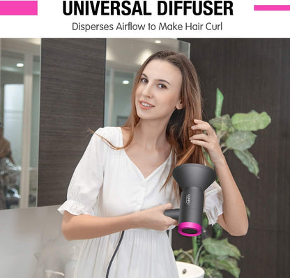Ionic Blow Dryer 1600W, Portable Lightweight Fast Drying Negative Ion Hairdryer Blowdryer, 3 Heat Settings & Infinity Speed, with Diffuser and Concentrator Nozzle for Home & Travel