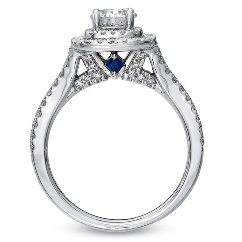 Newshe Vintage Wedding Ring Sets AAAAA Cubic Zirconia Double Halo Engagement Rings for Women Solid 925 Sterling Silver Sz 4.5-13