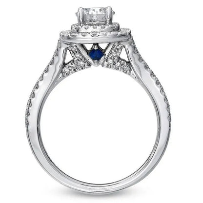 Newshe Vintage Wedding Ring Sets AAAAA Cubic Zirconia Double Halo Engagement Rings for Women Solid 925 Sterling Silver Sz 4.5-13