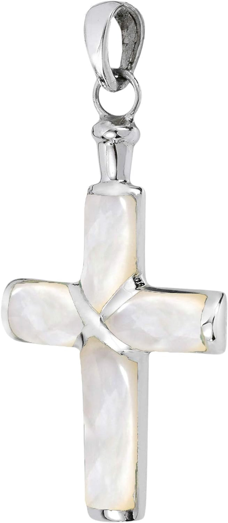 Christian Cross White Mother of Pearl Inlay .925 Sterling Silver Pendant | Mother of Pearl Christian Cross Pendant for Women | DIY Cross Charm