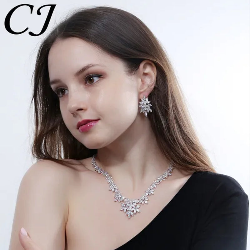 CANDICE High Quality White Gold Plated Wedding Jewelry Set Pave Luxury CZ Stone African Nigerian Big Flower Dangle Earrings Necklace for Bride
