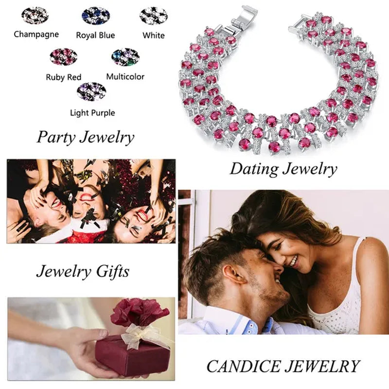 CANDICE Blue Crystal Elegant Bridal Wristband Bracelet White CZ Wedding Bangle Jewelry