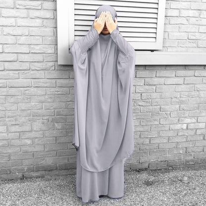 Prayer Clothes for Muslim Women Islamic Abaya Suit Maxi Skirt + Khimar Hijab 2Pcss Burka Jilbab Kaftan