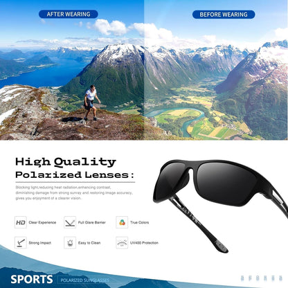 Polarized Sports Sunglasses for Men: UV400 Protection Glasses Womens Wrap around Goggles for Driving Fishing