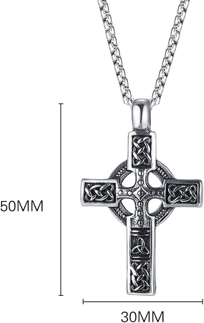 Trinity Celtic Cross Necklace - Stainless Steel Triquetra Knot Irish Pendant - Jesus Crucifix Cross - WORLD TIME VISITS