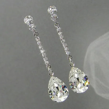 Delicate Silver Plated Lab Diamond Teardrop Cut White Sapphire Pendant Earrings Bridal Wedding Women Earrings