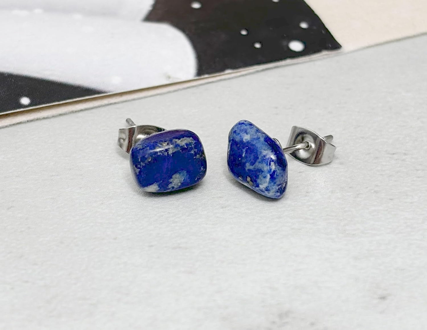 Lapis Lazuli Stud Earrings, Small Earrings for Second Hole, Everyday Earrings for Women, December Birthstone Jewelry for Men