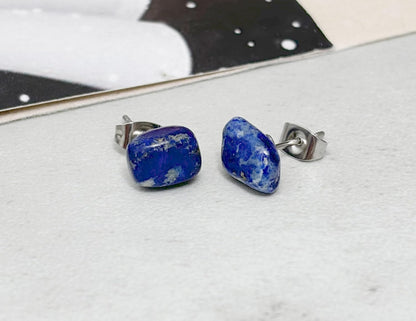 Lapis Lazuli Stud Earrings, Small Earrings for Second Hole, Everyday Earrings for Women, December Birthstone Jewelry for Men