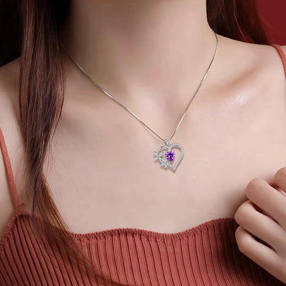 Heart Butterfly Pendant Necklace - 925 Sterling Silver Birthstone Heart Crystal Necklace Gifts for Women Jewelry Mothers Day Valentines Birthday Gifts for Girls