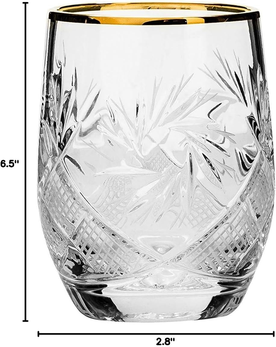 SET of 6 Russian Cut Crystal Shot Shooter Glasses 24K Gold Rimmed 1.7 Oz. Vodka Liquor Old-Fashioned Glassware Hand Made