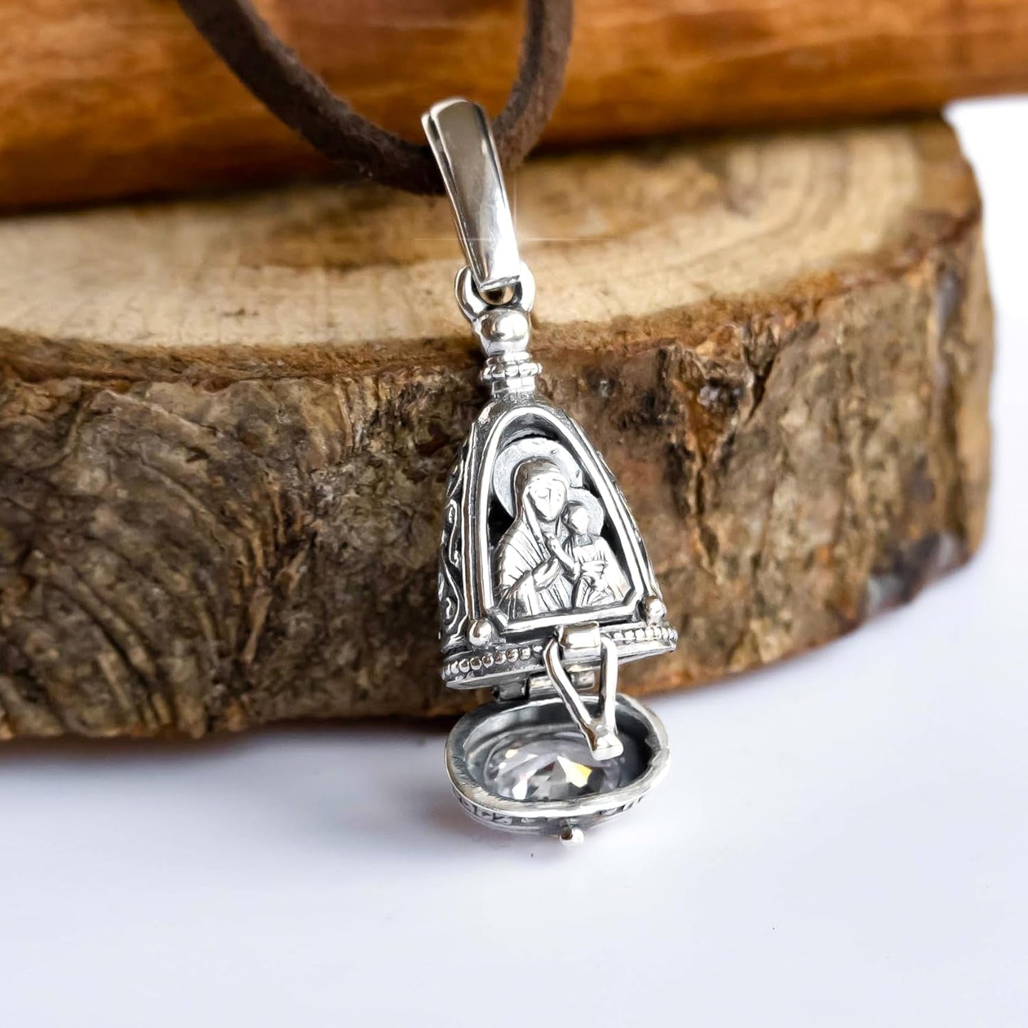 Cristian Necklace 925 Sterling Silver Filigree Prayer Locket Pendant Box Religious Jewelry for Women Handmade