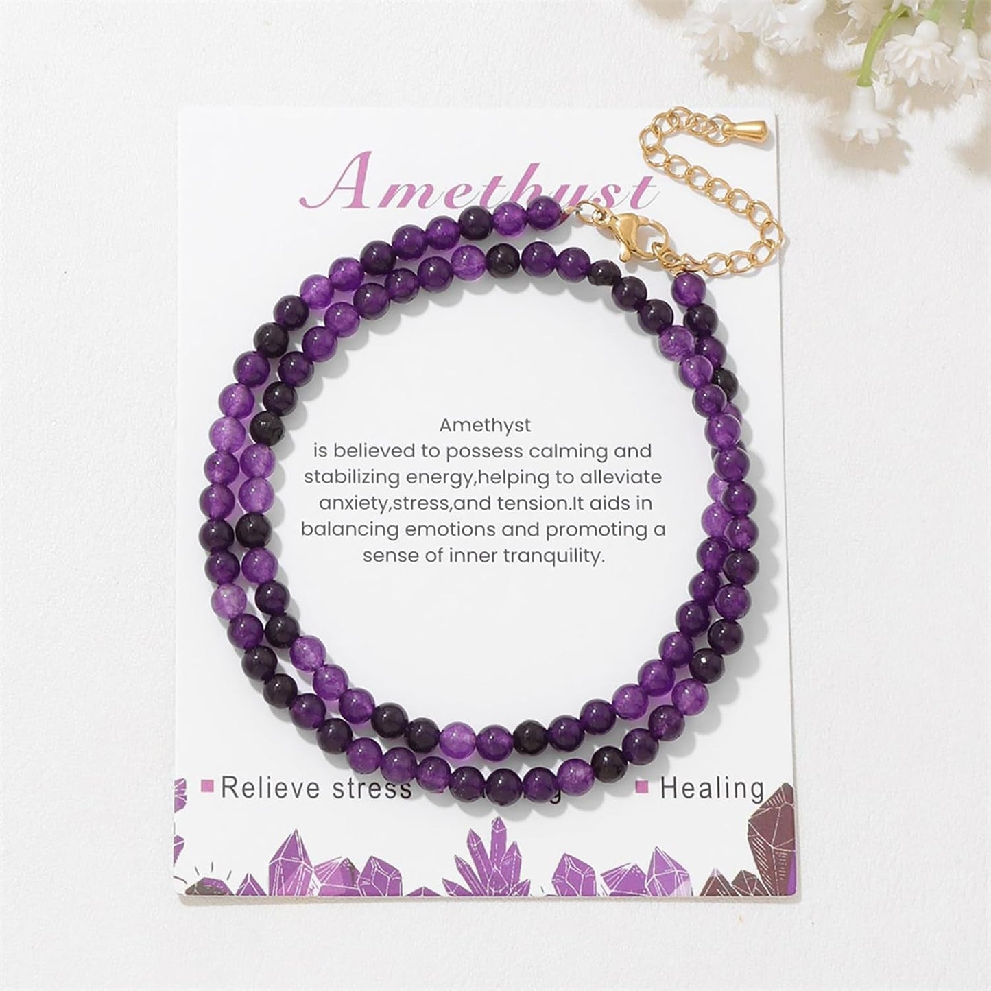 Amethyst Necklace for Women 4Mm Handmade Amethyst Beaded Necklace Crystal Choker Necklace February Birthstone Necklace Natural Stone Necklace Amethyst Jewelry Gifts for Women