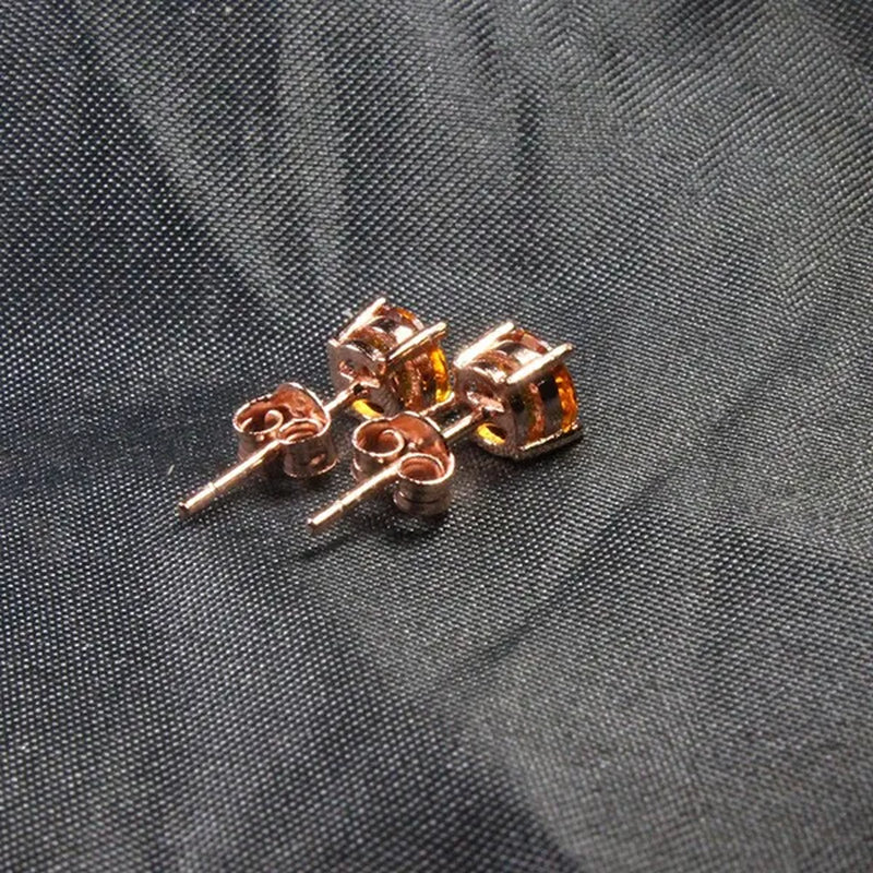 Colife Jewelry Simple 925 Silver Citrine Stud Earrings for Daily Wear 5Mm Natural Citrine Earrings 925 Silver Citrine Jewelry