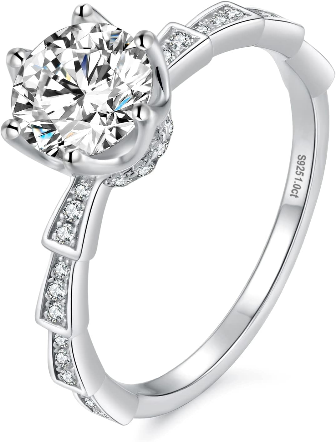 KRKC&CO Engagement Rings, Wedding Band with Moissanite Diamond, 1 Carat VVS1 Solitaire Clarity Stone, 925 Sterling Silver, Ideal for Women for Wedding, Anniversary and Proposal - WORLD TIME VISITS
