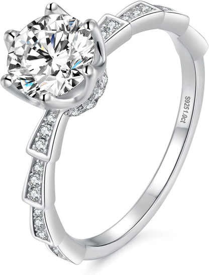 KRKC&CO Engagement Rings, Wedding Band with Moissanite Diamond, 1 Carat VVS1 Solitaire Clarity Stone, 925 Sterling Silver, Ideal for Women for Wedding, Anniversary and Proposal - WORLD TIME VISITS