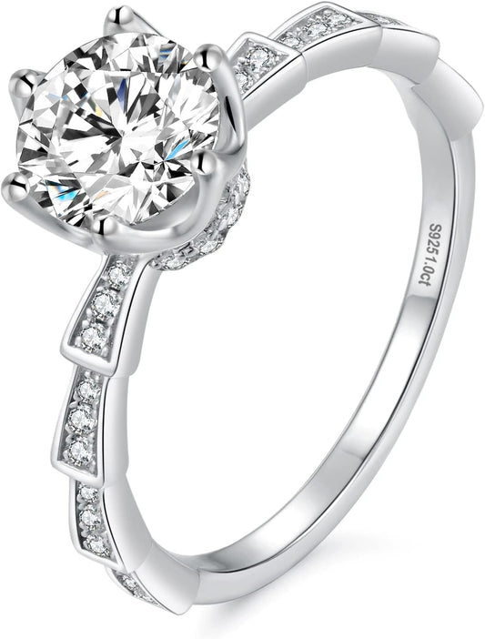 KRKC&CO Engagement Rings, Wedding Band with Moissanite Diamond, 1 Carat VVS1 Solitaire Clarity Stone, 925 Sterling Silver, Ideal for Women for Wedding, Anniversary and Proposal - WORLD TIME VISITS