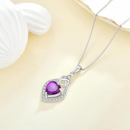 Love Knot Necklace 925 Sterling Silver Heart Birthstone Jewelry for Women
