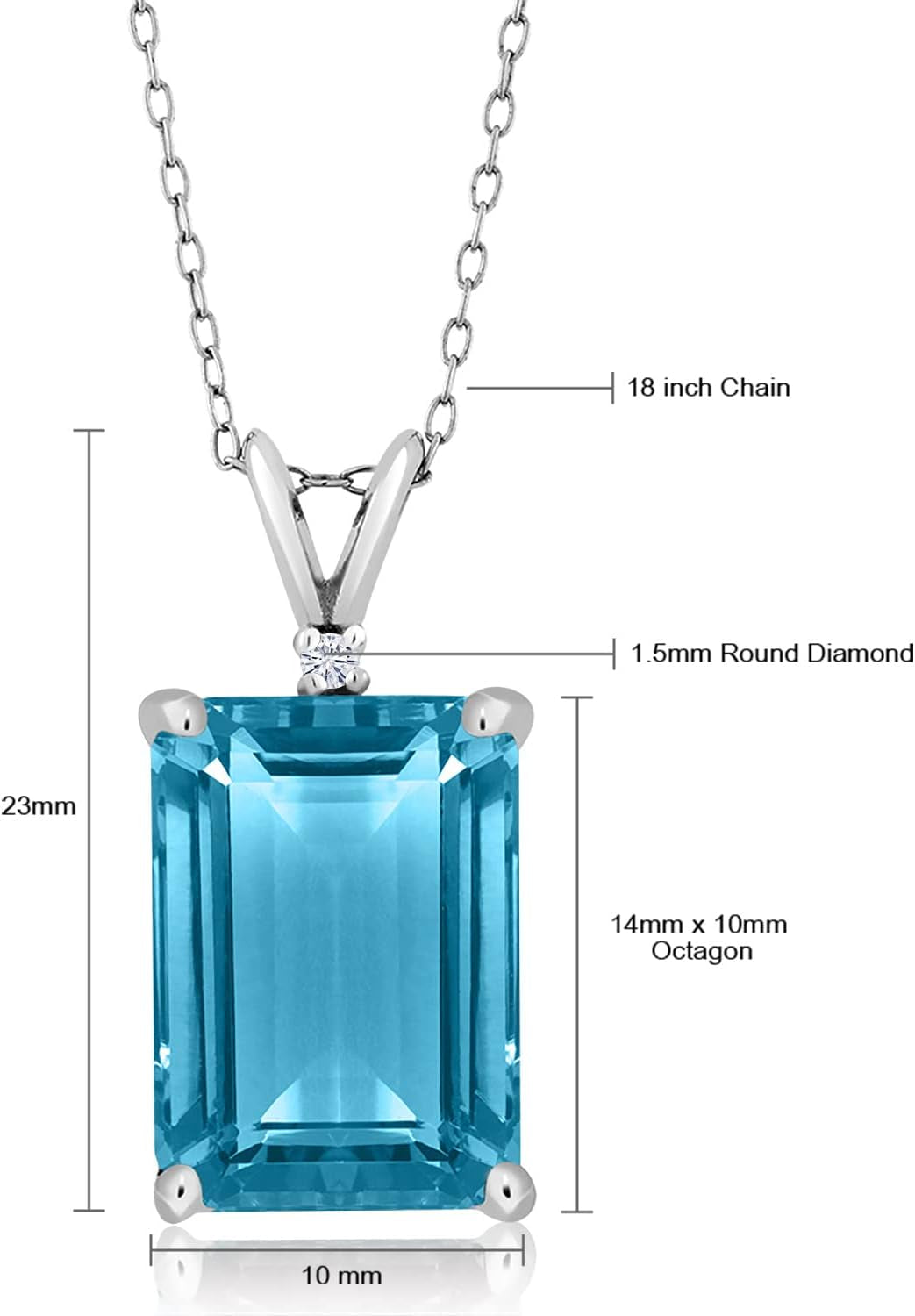 925 Silver Yellow Citrine and White Moissanite Pendant Necklace for Women (8.22 Cttw, Gemstone November Birthstone, Emerald Cut 14X10MM, with 18 Inch Silver Chain)