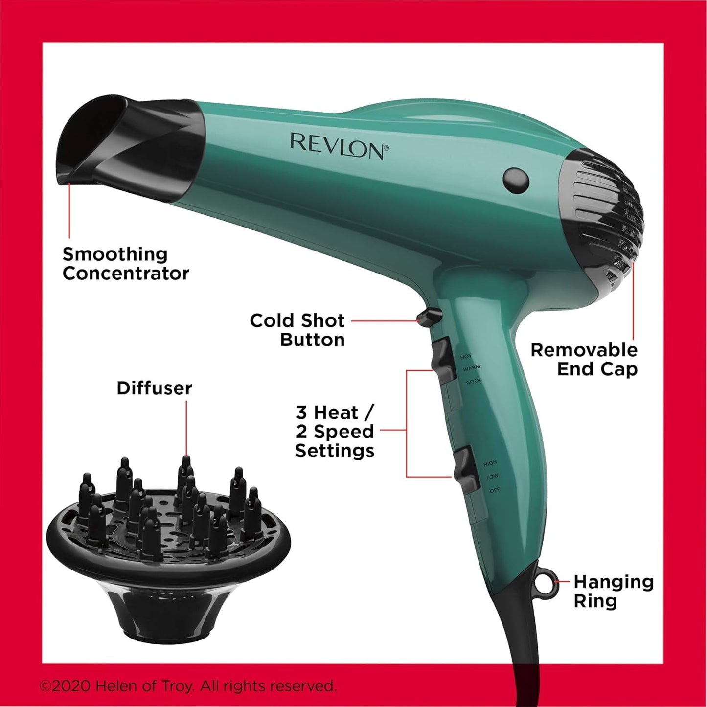 Volume Booster Hair Dryer with Diffuser | Voluminous Lift and Body | 1875W Blow Dryer with Ionic Technology for Salon Styled Finish with Less Frizz (Green)