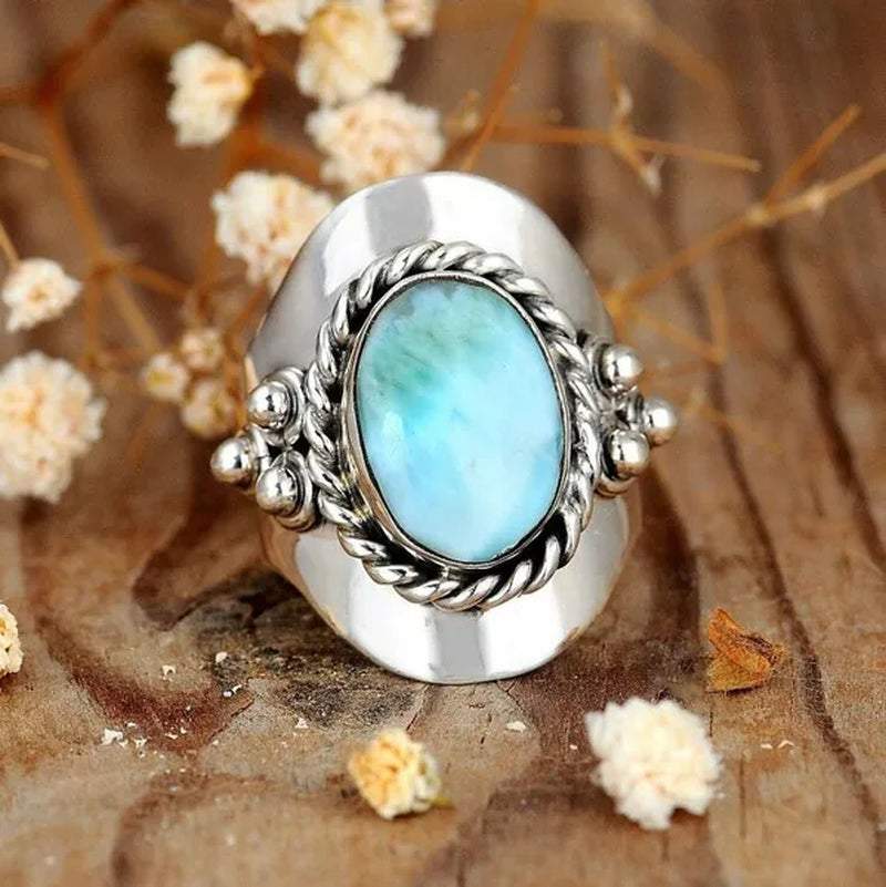 Vintage 925 Silver Ring Boho Blue Stone Statement Spinner Ring Meditation Statement Jewelry