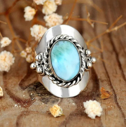 Vintage 925 Silver Ring Boho Blue Stone Statement Spinner Ring Meditation Statement Jewelry