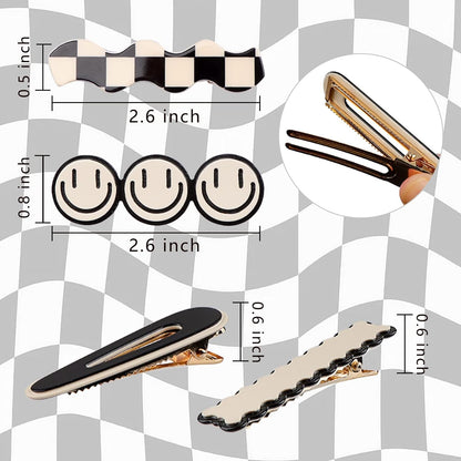 16 PCS  Simple No Bend Hair Clips, Black White Checker Barrettes, No Crease Wave Geometric Duckbill Pins, Korean Styling Minimalist Hairpin Hair Accessories, Gifts for Women Girls