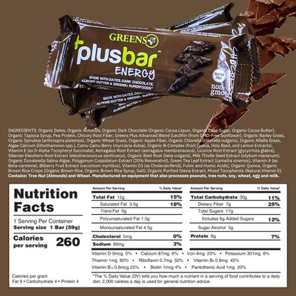 Plusbar Energy Bars, Chocolate, Gluten Free Healthy Snacks with Organic Super Greens, Superfoods & Dark Chocolate, Vegan, Dairy Free & Non GMO, 8G Protein Meal Replacement Bars, 12 Bars - WORLD TIME VISITS
