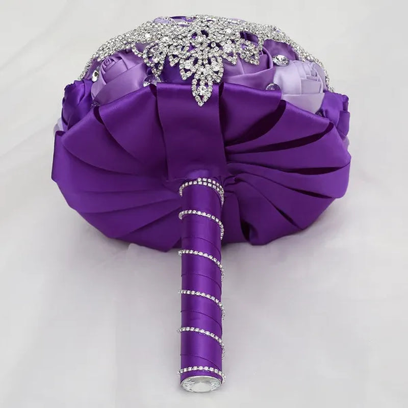 21CM Creative Ribbon Silk Rose Bride Holding Flowers Rhinestone Brooch Tassel Wedding Bouquet Wedding Party Bridal Bouquet Photography Props