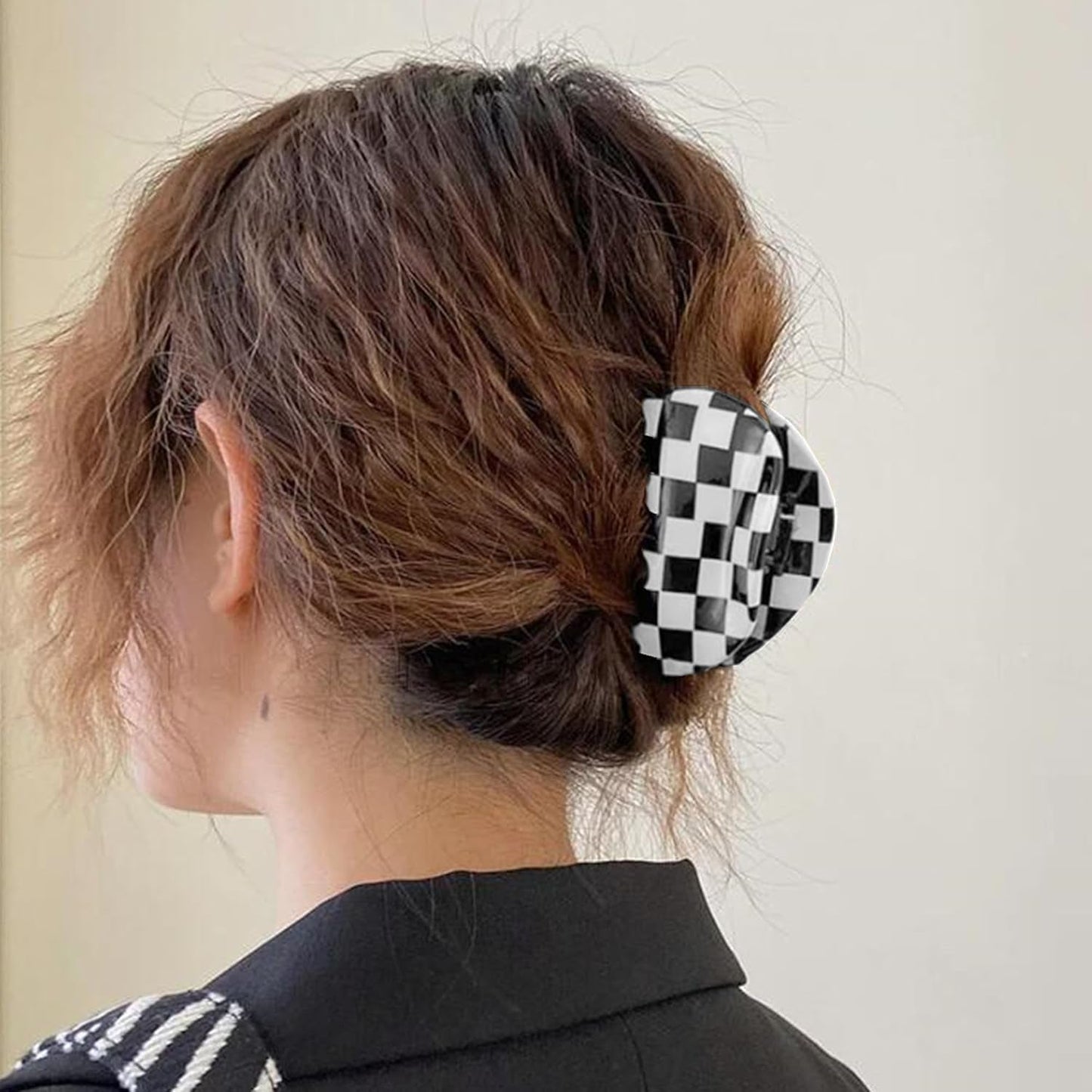 Womens Checkered Hair Clip Medium Checkered Claw Clips Black and White Jaw Clip,3Pack - WORLD TIME VISITS