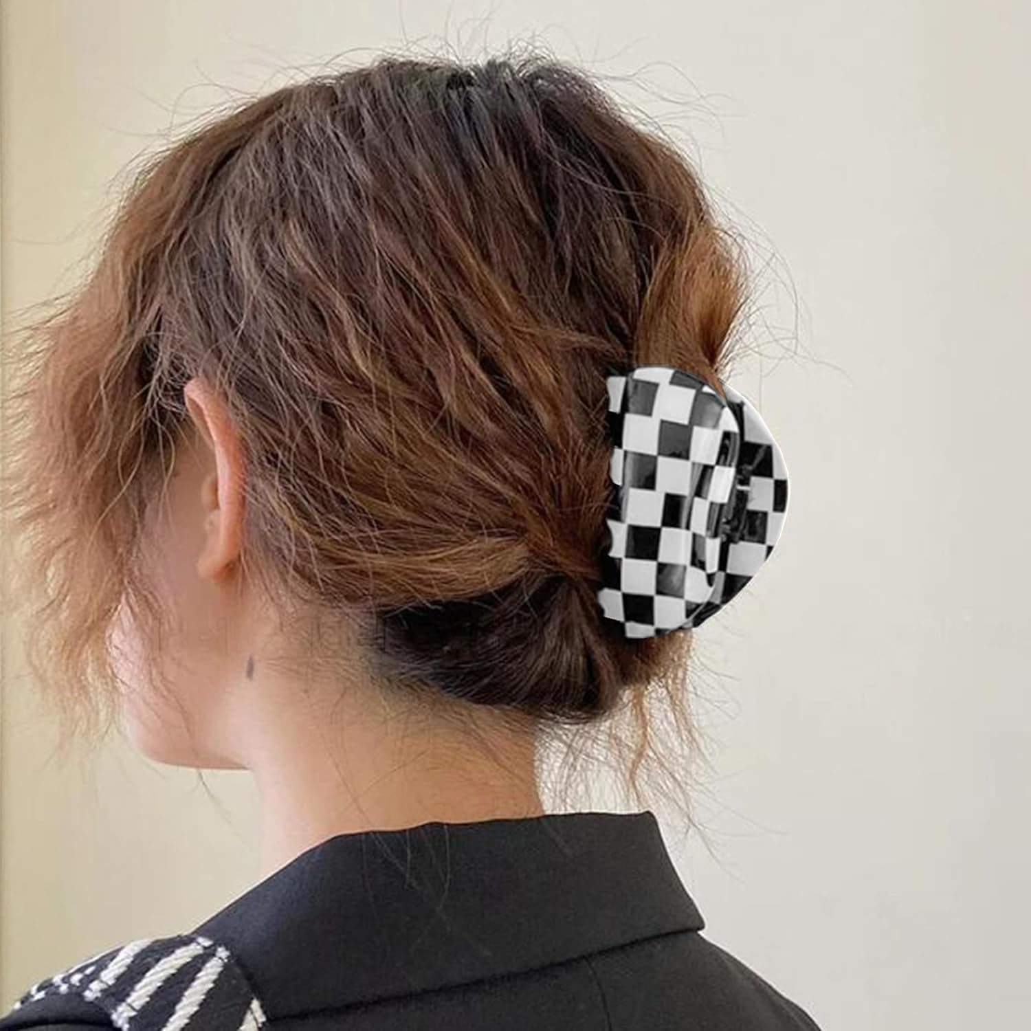 Womens Checkered Hair Clip Medium Checkered Claw Clips Black and White Jaw Clip,3Pack - WORLD TIME VISITS
