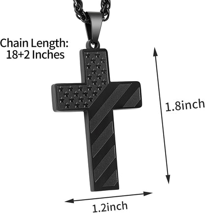 Valentines Day Gifts for Him -18+2 Inch Cross Necklace Bible Verse Stainless Steel American Flag Pendant Chain for Men Boys Cross Jewelry Gift