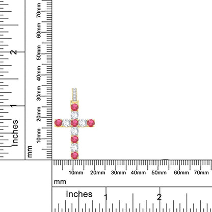 3.2MM round Cut Ruby & Natural Diamond Cross Pendant Necklace for Women in 14K Yellow Gold Plated (Clarity I2-I3, Color I-J, 0.72 Cttw) (Chain Not Included) - WORLD TIME VISITS