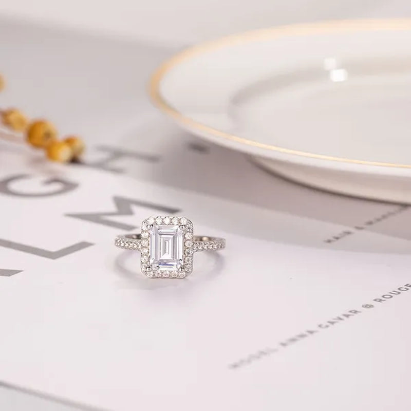 Original 925 sterling Silver Engagement wedding Rings for Women Luxury Emerald cut 3CT Simulated Diamond Platinum Jewelry