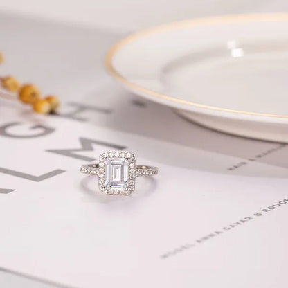 Original 925 sterling Silver Engagement wedding Rings for Women Luxury Emerald cut 3CT Simulated Diamond Platinum Jewelry