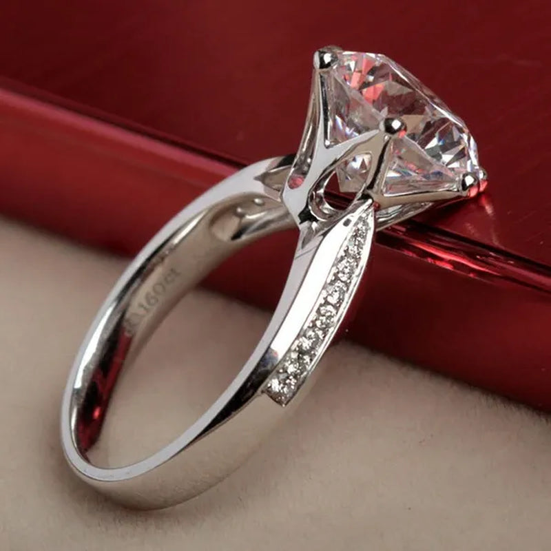 3ct 9mm Round Moissanite Diamond Solitaire Wedding Ring For Women 925 Sterling Silver Plated 925 Stamped