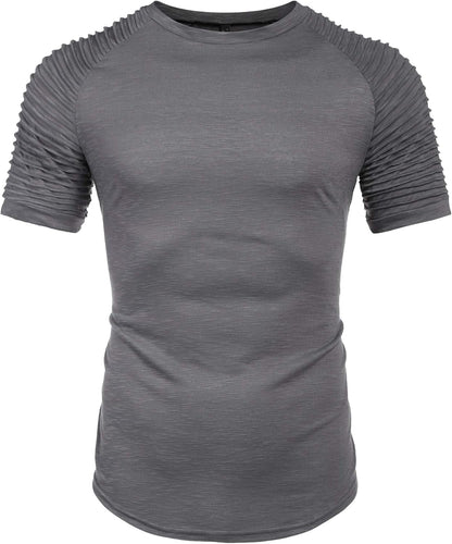 Men'S Muscle T-Shirt Pleated Raglan Sleeve Bodybuilding Gym Tee Short Sleeve Fashion Workout Shirts Hipster Shirt