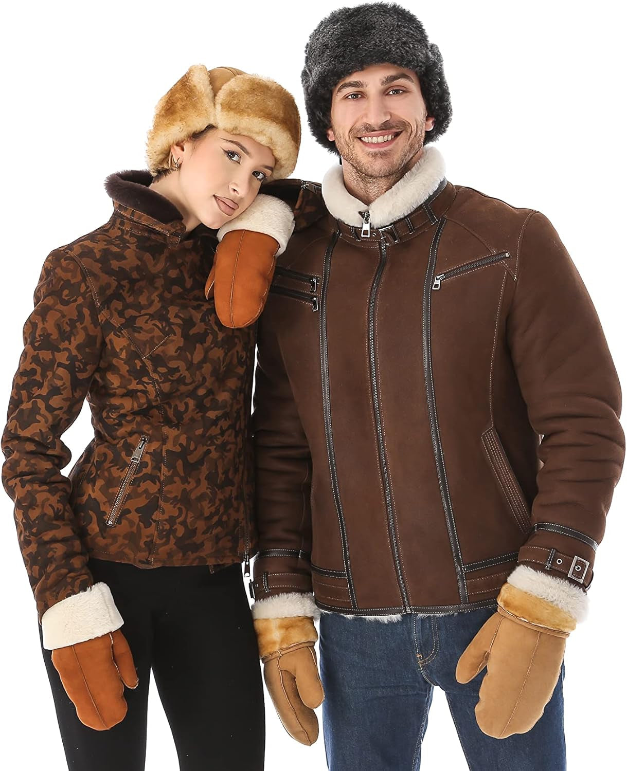 Leather Aviator Shearling Ushanka Trapper Hat Russian Sheepskin Cap Real Fur Winter Hat with Ear Flaps for Men Women