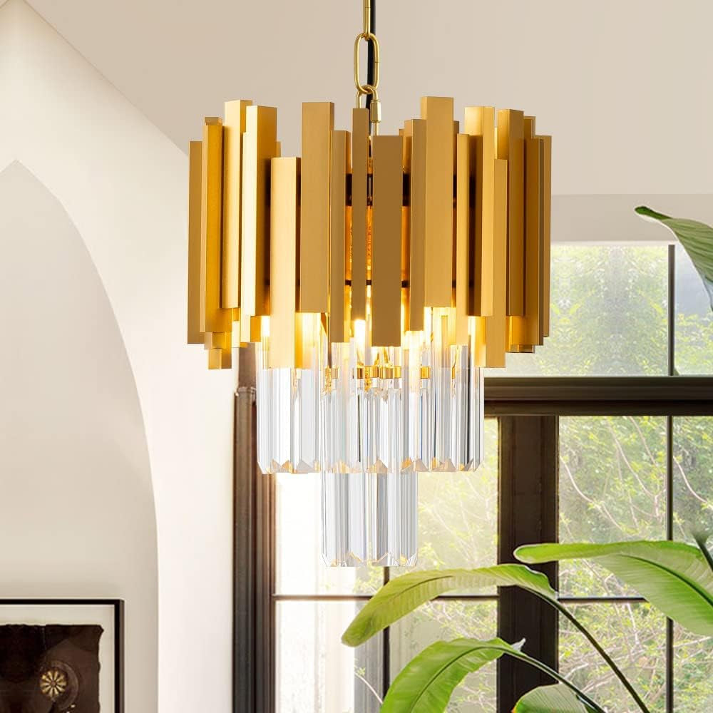 Matte Copper Color Retro Gold Pendant Light, Modern Crystal Pendant Light for Dining Room, Bedroom, Living Room, Kitchen Island