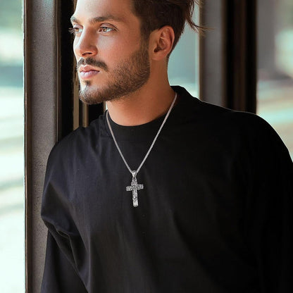 Retro Cross Necklace for Men Stainless Steel Tree of Life Cross Pendant Necklace Spiritual Belief Amulet Jewelry Gift