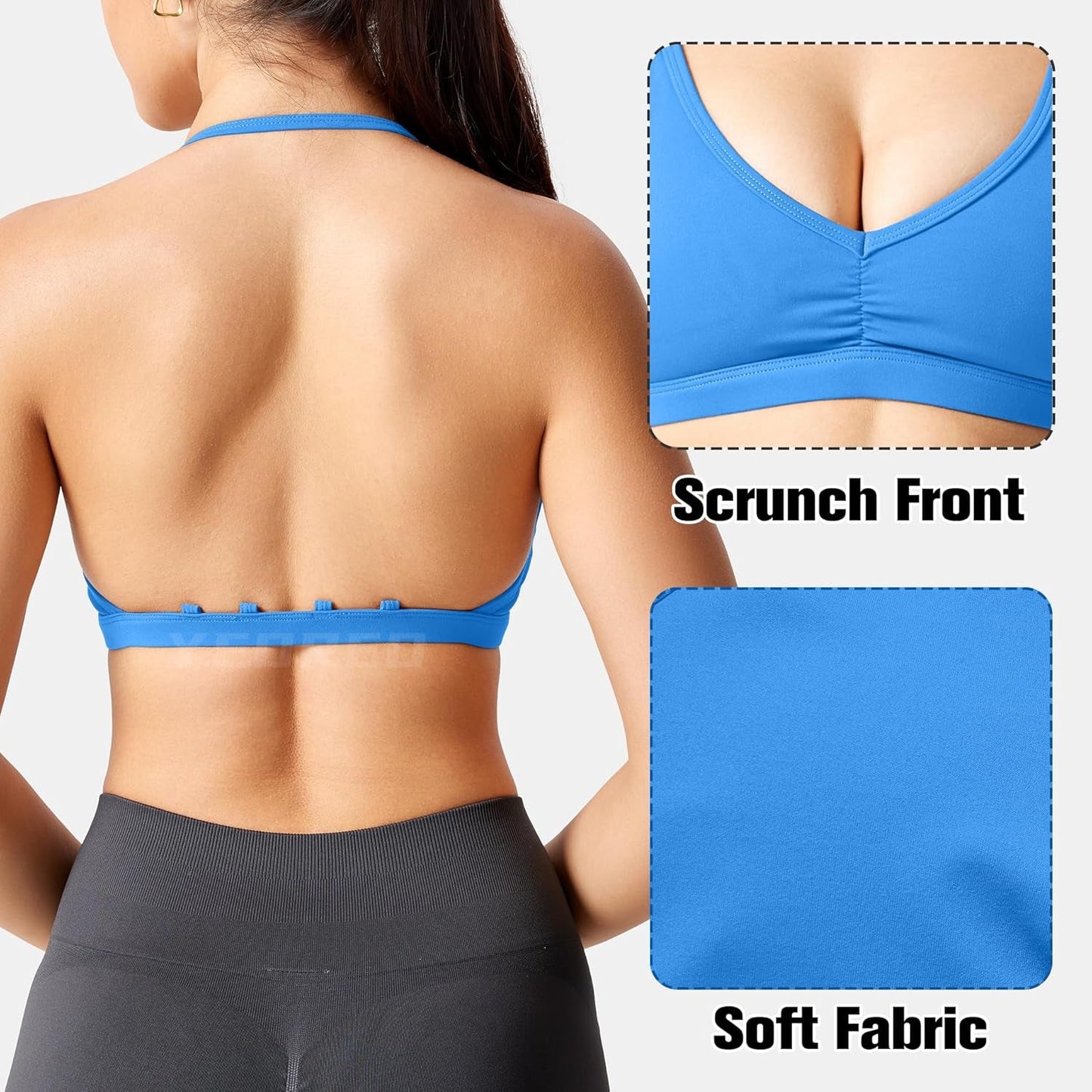 Workout Sports Bras for Women Padded Strappy Open Back Gym Bra Light Impact Criss Cross Yoga Crop Top