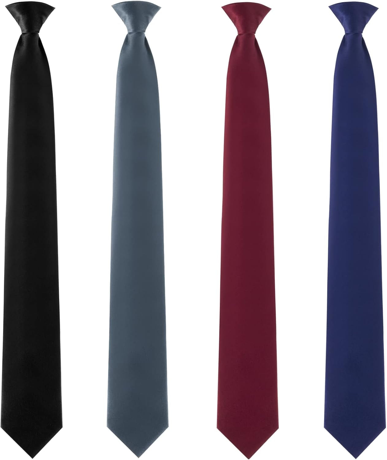 4 Pcs 24 Inch Men'S Clip-On Ties Solid Color Men'S Tie Pretied Clip on Ties Necktie Button(Black, Charcoal Grey, Navy Blue, Wine Red) - WORLD TIME VISITS