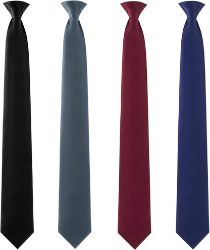 4 Pcs 24 Inch Men'S Clip-On Ties Solid Color Men'S Tie Pretied Clip on Ties Necktie Button(Black, Charcoal Grey, Navy Blue, Wine Red) - WORLD TIME VISITS