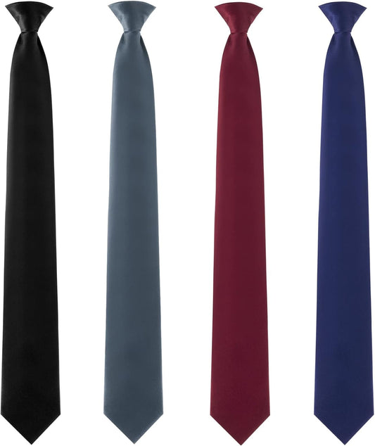 4 Pcs 24 Inch Men'S Clip-On Ties Solid Color Men'S Tie Pretied Clip on Ties Necktie Button(Black, Charcoal Grey, Navy Blue, Wine Red) - WORLD TIME VISITS