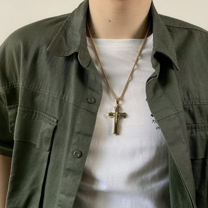 Classic Cross Necklace for Men Simple Cross Silver Black Gold Stainless Steel Christ Crucifix Pendant Necklace Religious Jewelry Gift Box Chain 21.6 Inches - WORLD TIME VISITS