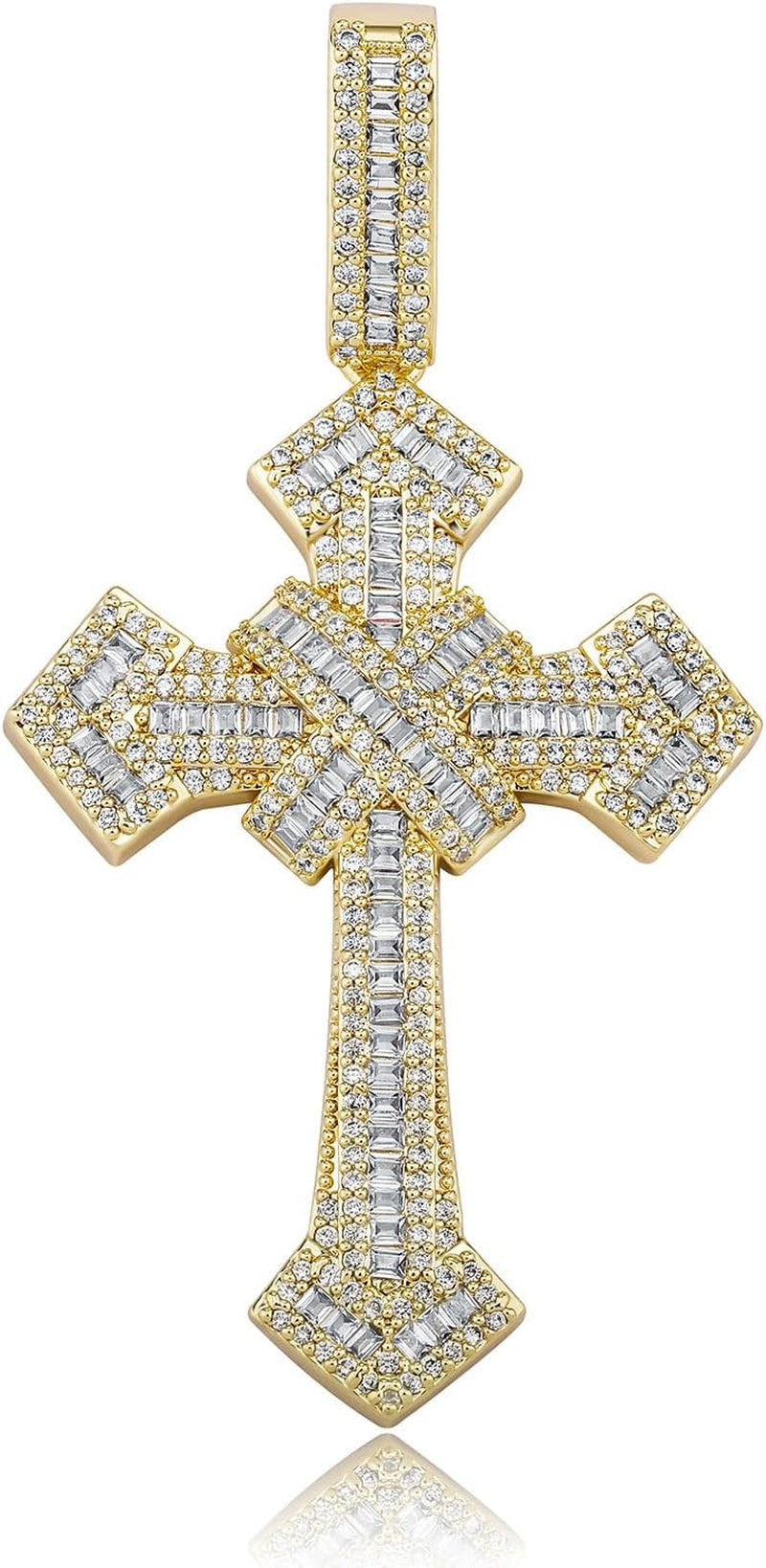 14K Gold over S925 Vintage Cross Pendant with Sparkling Pavé Moissanite – Distinctive Hip-Hop Men'S Necklace, the Beautiful Gift for Birthdays & Special Occasions,Father'S Day Gift - WORLD TIME VISITS