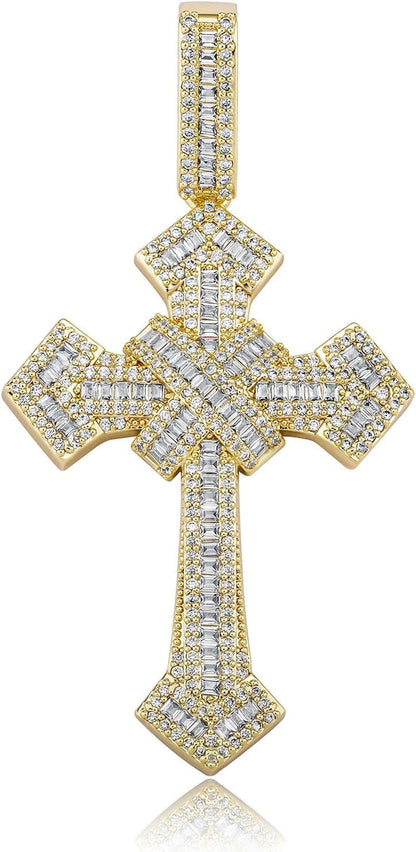 14K Gold over S925 Vintage Cross Pendant with Sparkling Pavé Moissanite – Distinctive Hip-Hop Men'S Necklace, the Beautiful Gift for Birthdays & Special Occasions,Father'S Day Gift - WORLD TIME VISITS