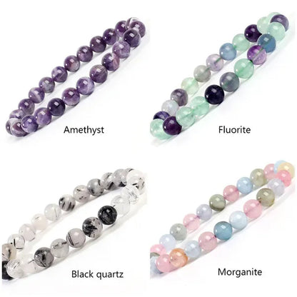 Hot Sale 6-8mm Unisex Natural Stone Bracelet Malachite/Tiger Eye/amethyst/agate/gemstone Bracelet Round Bead Elastic Bracelet Handmade Chakra Treatment Stone Jewelry Ladies Mens Girls