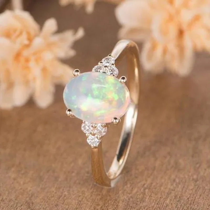 Natural Fire Opal Ring Exquisite and Fashionable 14K Gold Ring Opal Ring Mother's Day Diamond Ring European and American Bridal Party Wedding Engagement Ring  Anniversary Birthday Family Gift Jewelry