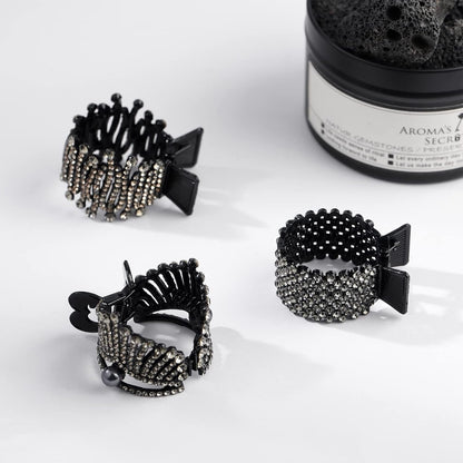 1.77Inch Small Hair Claw Clips for High Ponytail, Rhinestone Shark Hair Clips for Women Thick Long Hair (Black,Pack of 3)
