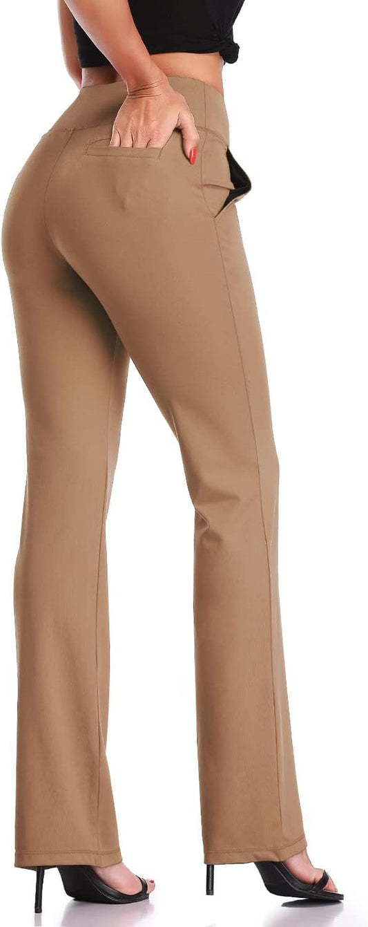 Bootcut Yoga Pants for Women Tummy Control Workout Bootleg Pants High Waist 4 Way Stretch Pants - WORLD TIME VISITS